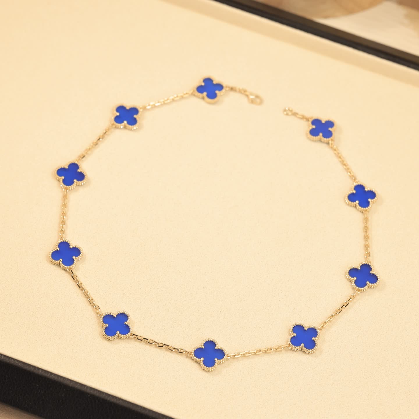 Van Cleef & Arpels Vintage Alhambra Yellow Gold Blue Enamel Necklace
